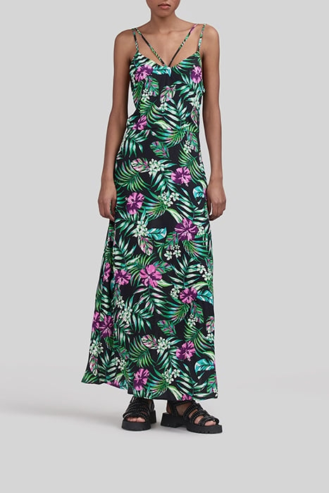 BLACK LENZING™ ECOVERO™ TROPICAL PRINT LONG DRESS 1
