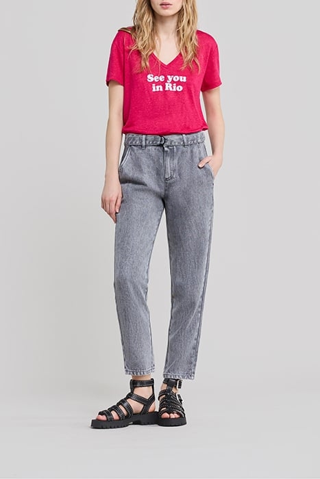 HOT PINK T-SHIRT WITH FLOCKED VELVET SLOGAN 3