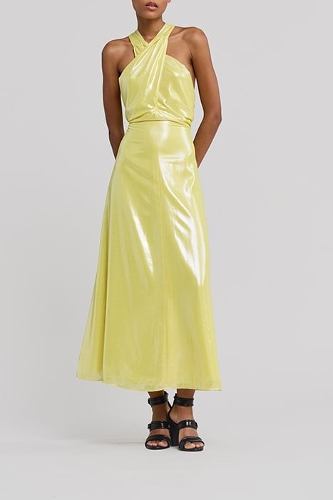 YELLOW LAMÉ BACKLESS LONG DRESS 1