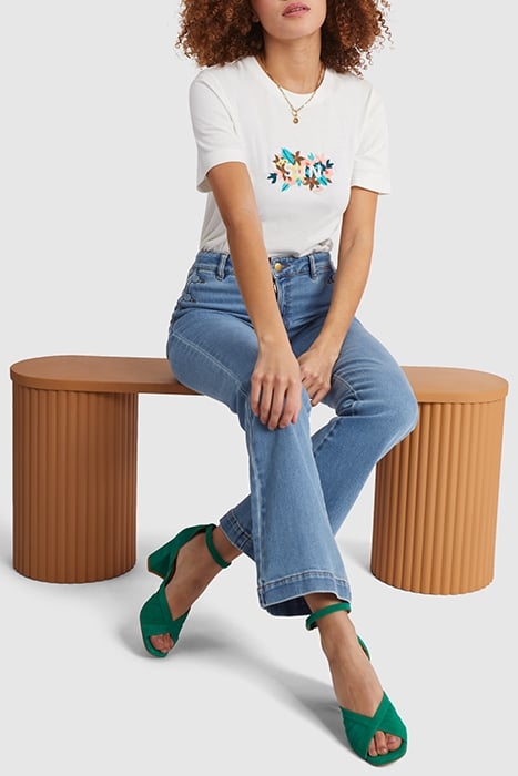 OFF-WHITE T-SHIRT WITH EMBROIDERED FLOWER SLOGAN 6