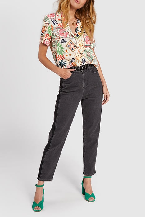 BLACK BOYFIT JEANS WITH FADED BANDS DOWN LEGS 3