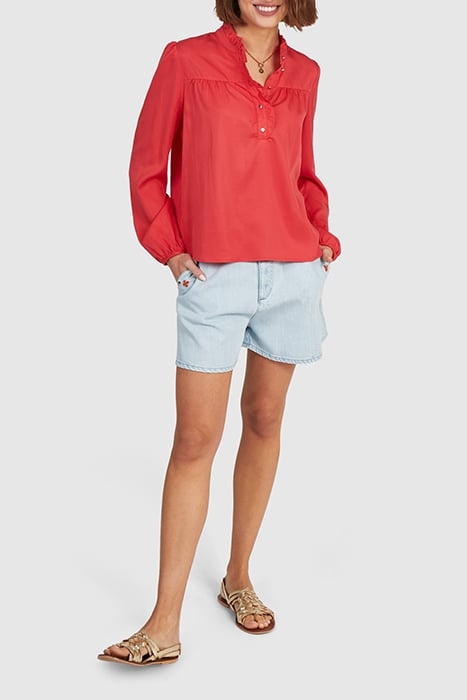 CORAL BLOUSE WITH RUFFLED COLLAR 1