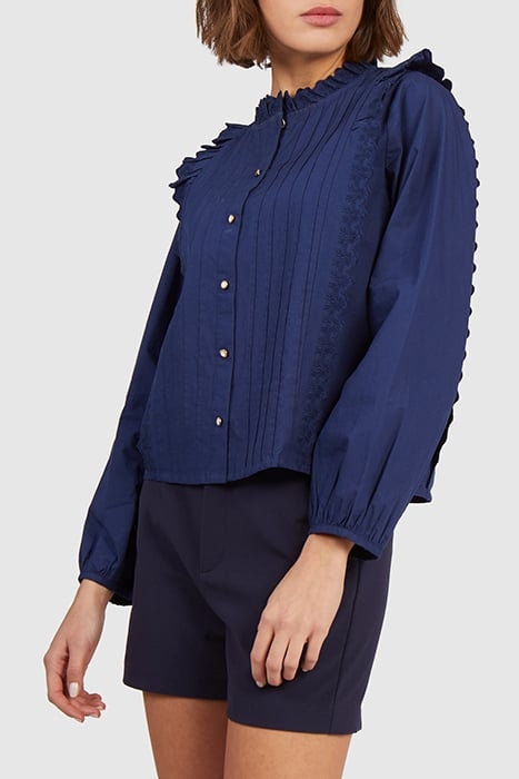 INDIGO BLOUSE WITH STITCHED PLEATS AND EMBROIDERY 1