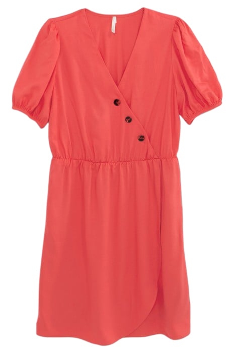 CORAL BUTTONED FLOWING WRAP DRESS 3