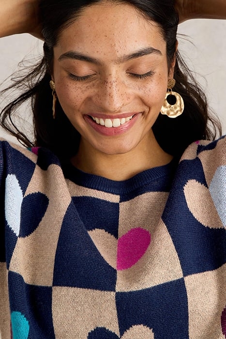 CITY CHECK HEART JUMPER NATURAL MULTI 5