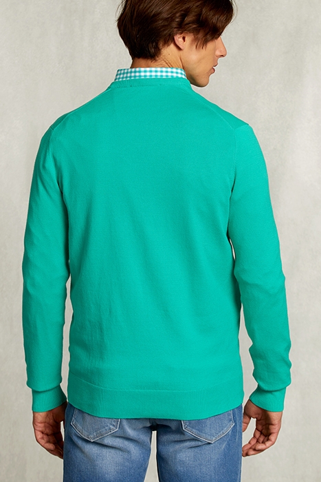 NORMAL FIT BASIC COTTON V-NECK PULLOVER MOSCOW MULE GREEN 2