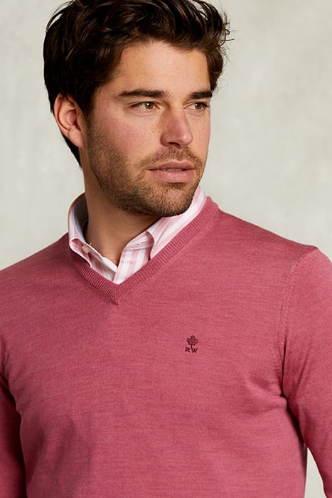 CUSTOM FIT MERINO V-NECK PULLOVER AMARANTH MIX PINK 4