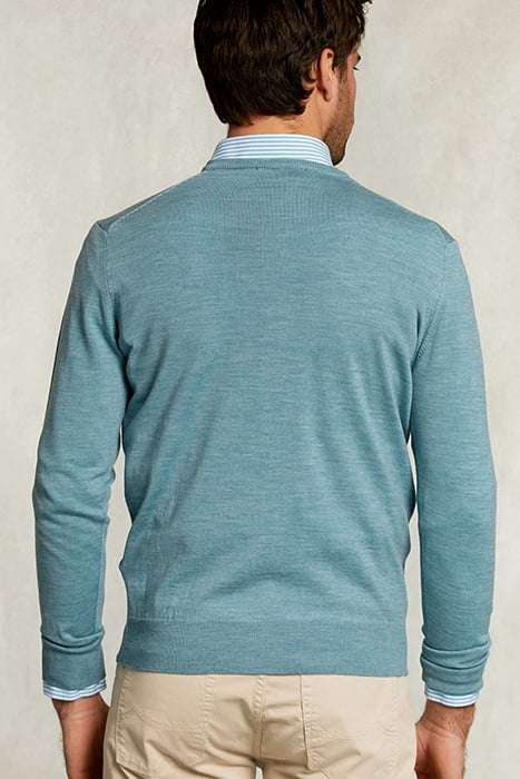 CUSTOM FIT MERINO V-NECK PULLOVER DARK SISAL MIX BLUE 2