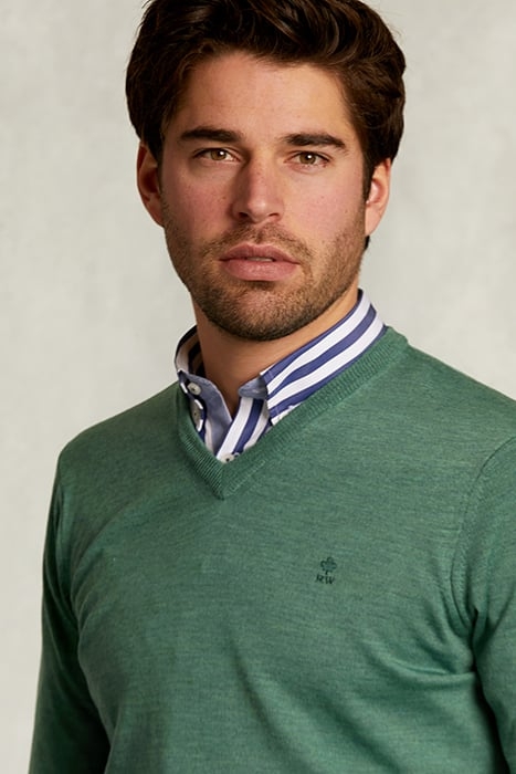 CUSTOM FIT MERINO V-NECK PULLOVER EQUATOR MIX GREEN 4