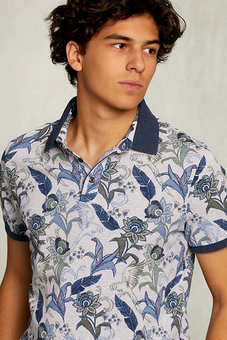 CUSTOM FIT COTTON FLORAL POLO DARK OYSTER MIX GREY 4
