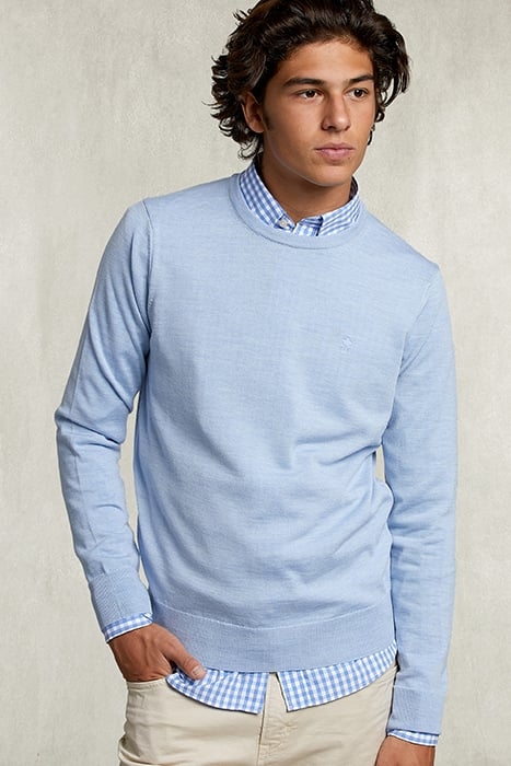 BASIC MERINO CREW NECK PULLOVER DOLPHIN MIX BLUE 1