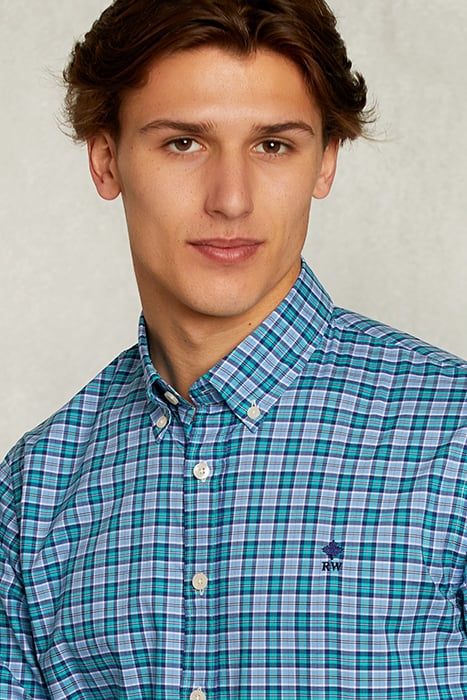 CUSTOM FIT CHECKED SHIRT BLUE/GREEN GREEN 4