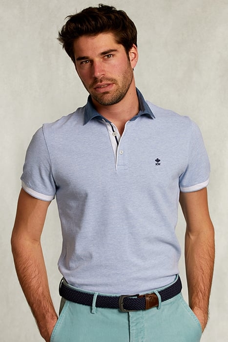 CUSTOM FIT COTTON POLO SEAWATER MIX BLUE 1