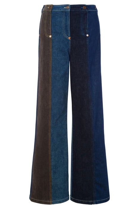 PATCHWORK DENIM FLARE TROUSERS BLUE 3