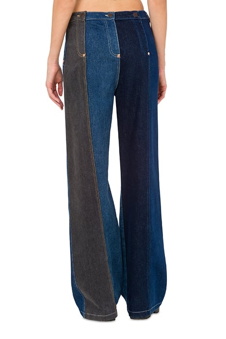PATCHWORK DENIM FLARE TROUSERS BLUE 2