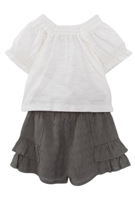 BABY GIRLS’ ECRU TOP AND KHAKI SHORTS 2