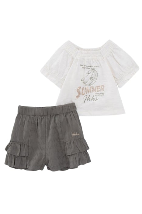 BABY GIRLS’ ECRU TOP AND KHAKI SHORTS 3