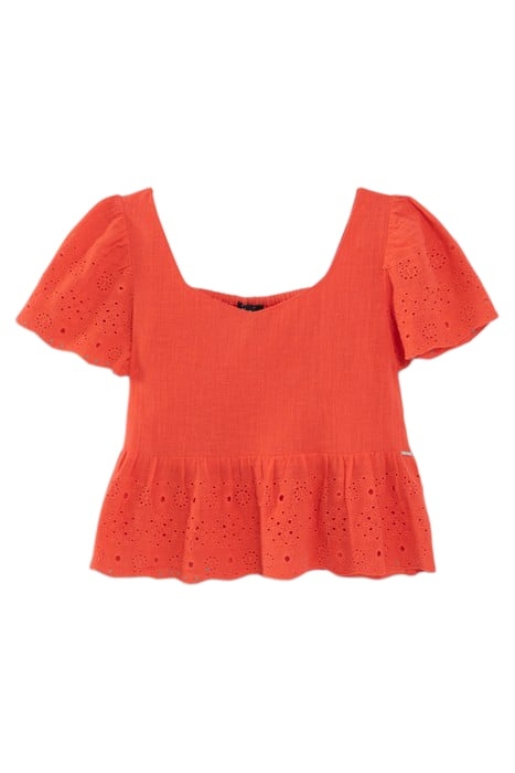 GIRLS’ RED SQUARE NECK TOP WITH EYELET EMBROIDERY 1