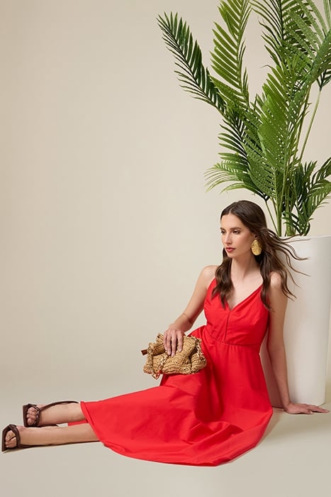 LONG SUMMER POPLIN DRESS RED 4