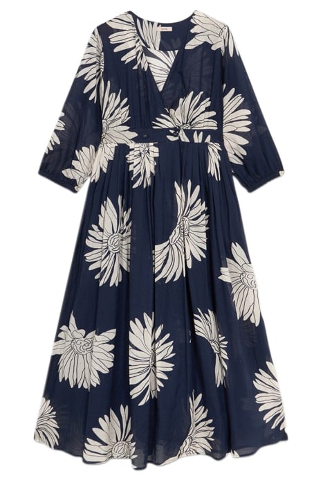 LONG COTTON MUSLIN DRESS WITH PATTERN BLUE 3