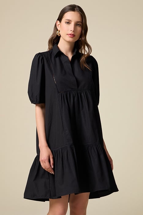 SHORT POPLIN DRESS WITH OPENWORK BLACK 1