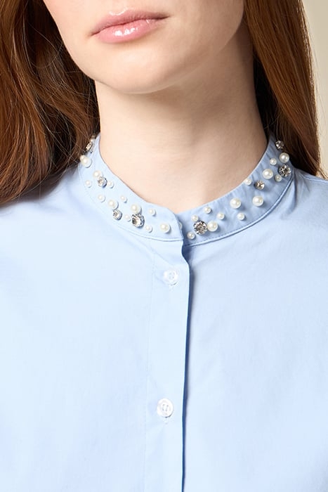 POPLIN SHIRT WITH PEARLS AND SET STONES BLUE 4