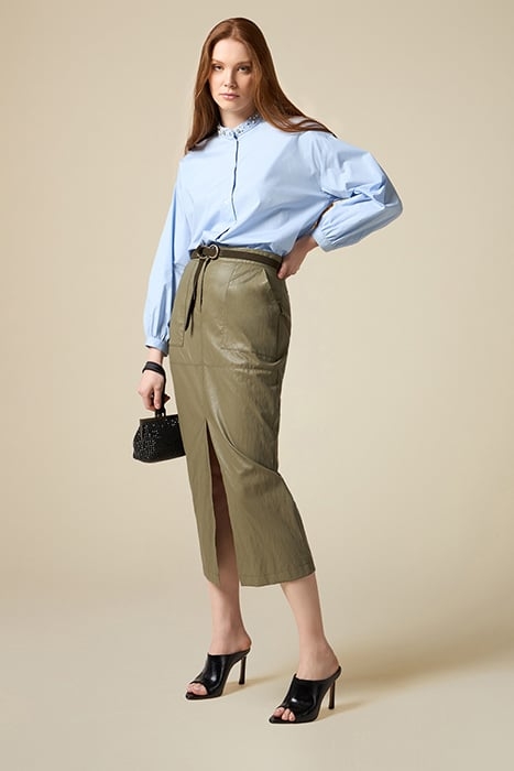 CRINKLED FABRIC MIDI PENCIL SKIRT GREEN 2