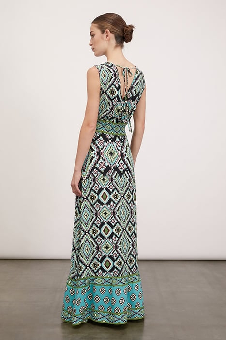 LONG DRESS WITH ETHNIC PATTERNED FLOUNCE BLACK 2