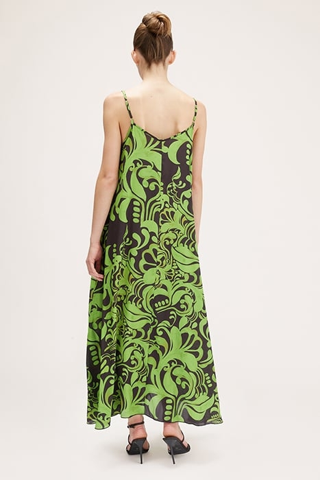 LONG CASHMERE PATTERN SATIN DRESS NATURAL 2