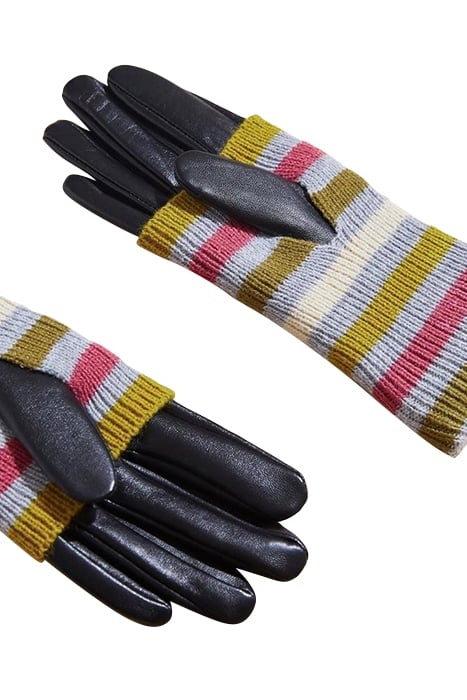 KNITTED CUFF LEATHER GLOVES GREY MULTI 2