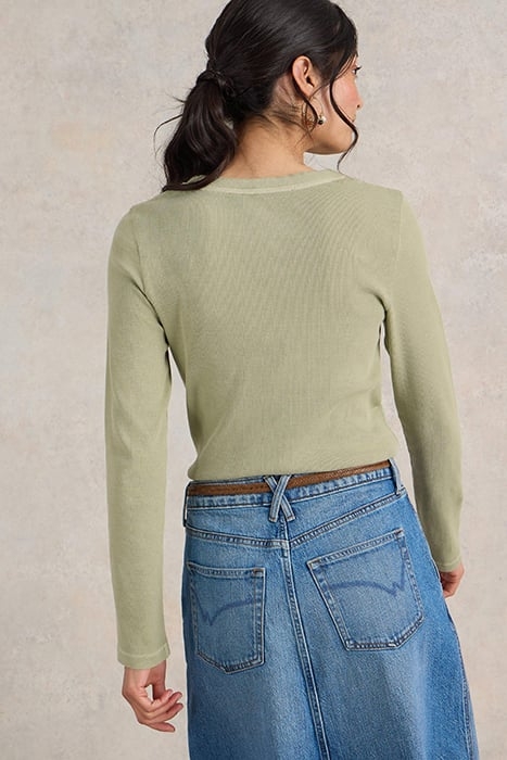 SADIE LONG SLEEVE RIB TEE KHAKI GREEN 2