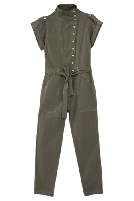 KHAKI LONG JUMPSUIT WITH ASYMMETRIC COLLAR 3