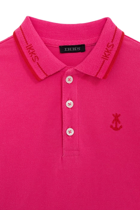 BOYS’ PINK COTTON POLO SHIRT, RED STRIPED RIBBING 3