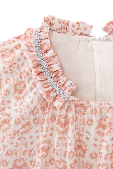 GIRLS’ ECRU DRESS, FLOWERY PRINT WITH SILVER THREADS 5