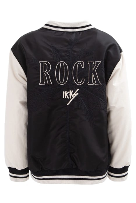 BOYS’ BLACK VARSITY JACKET, ECRU SLEEVES, EMBROIDERED BACK 2