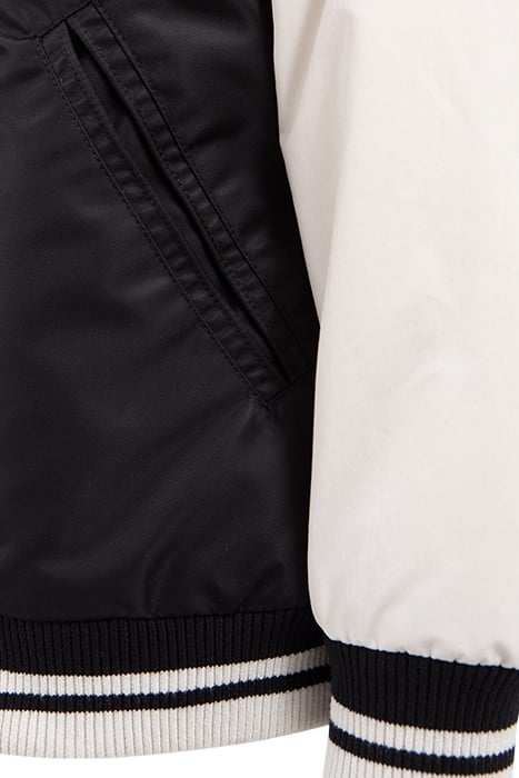 BOYS’ BLACK VARSITY JACKET, ECRU SLEEVES, EMBROIDERED BACK 5