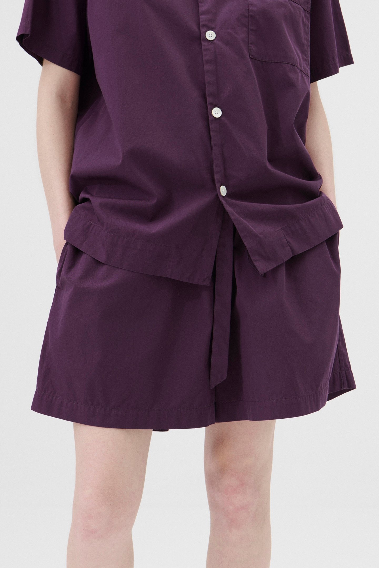 UNISEX POPLIN, PYJAMAS SHORTS DAMSON 1