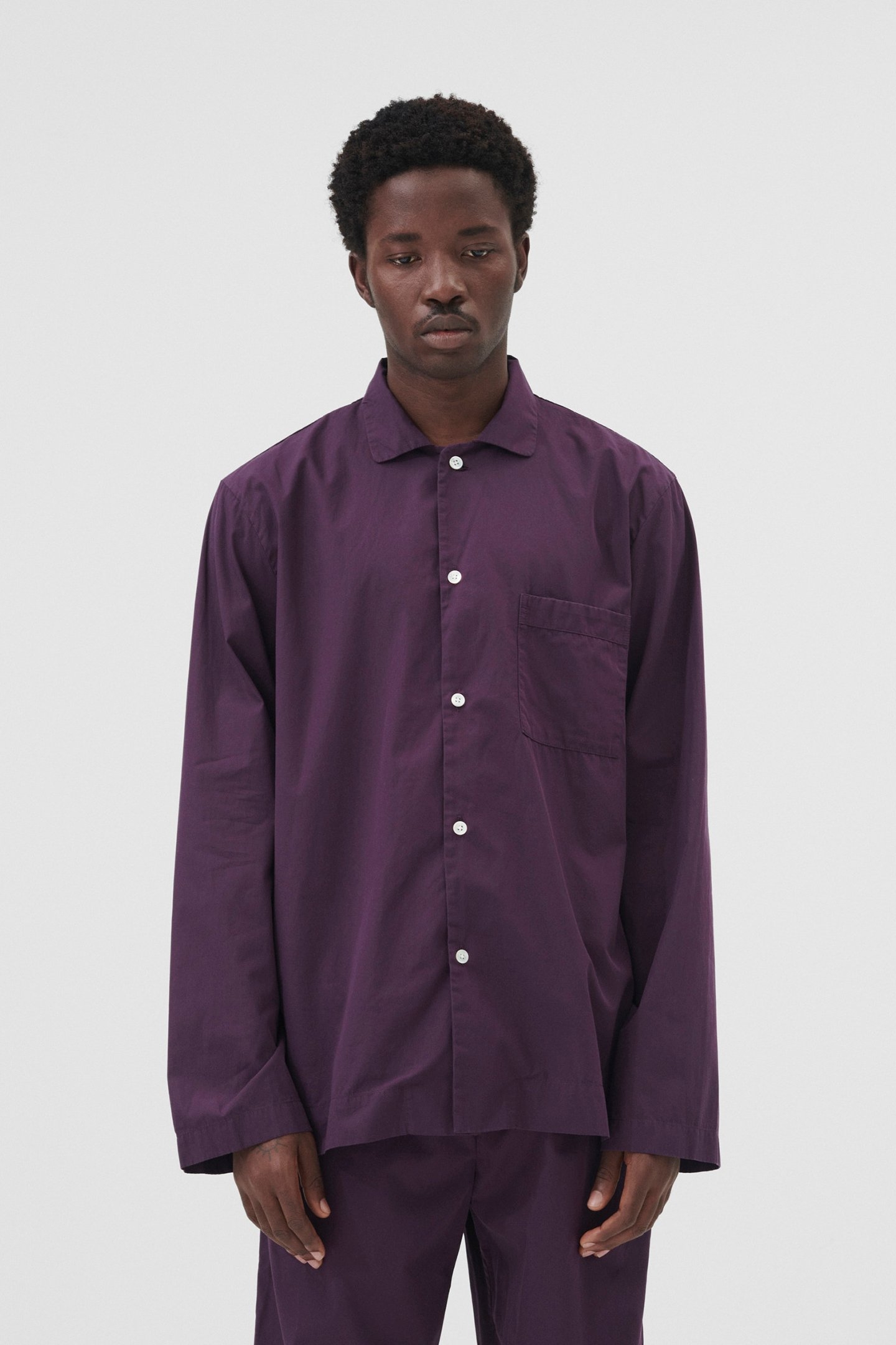 UNISEX POPLIN, PYJAMAS SHIRT DAMSON 1
