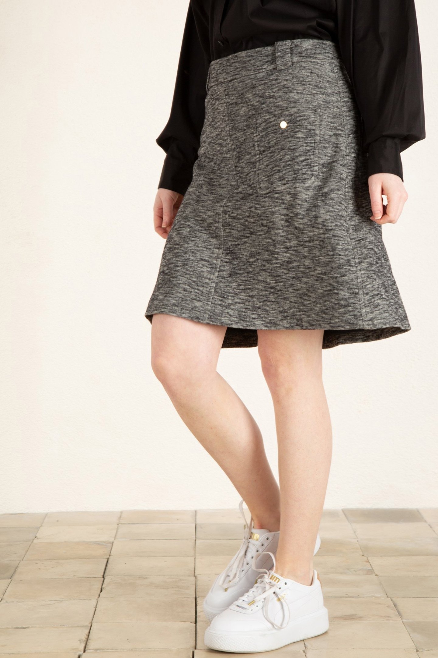 SHAPED SKIRT BLACK MELANGE 2