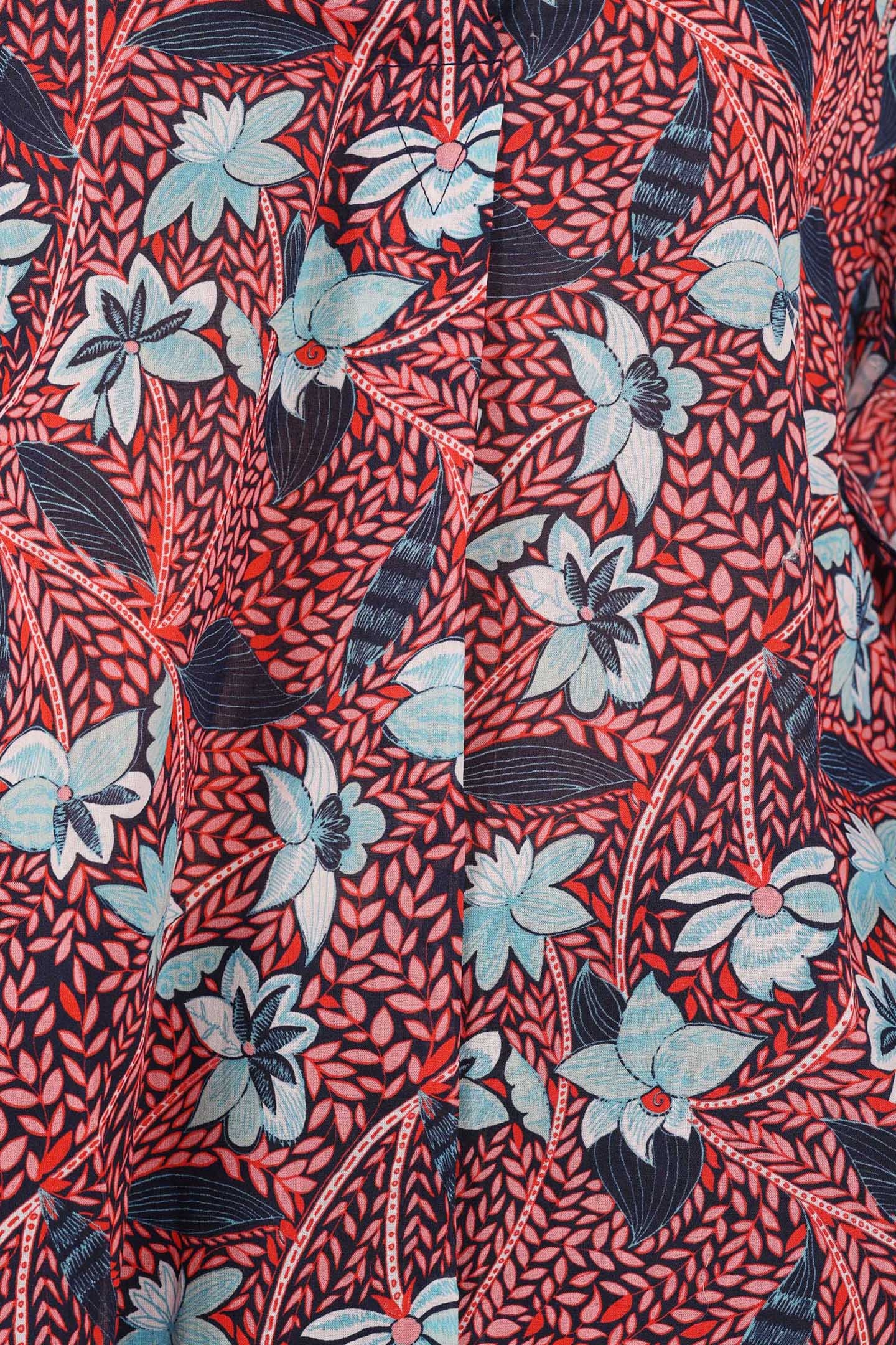 BLOUSE S/S FLIRT POPPY RED WITH LOTS OF LEAVES PRINT 6