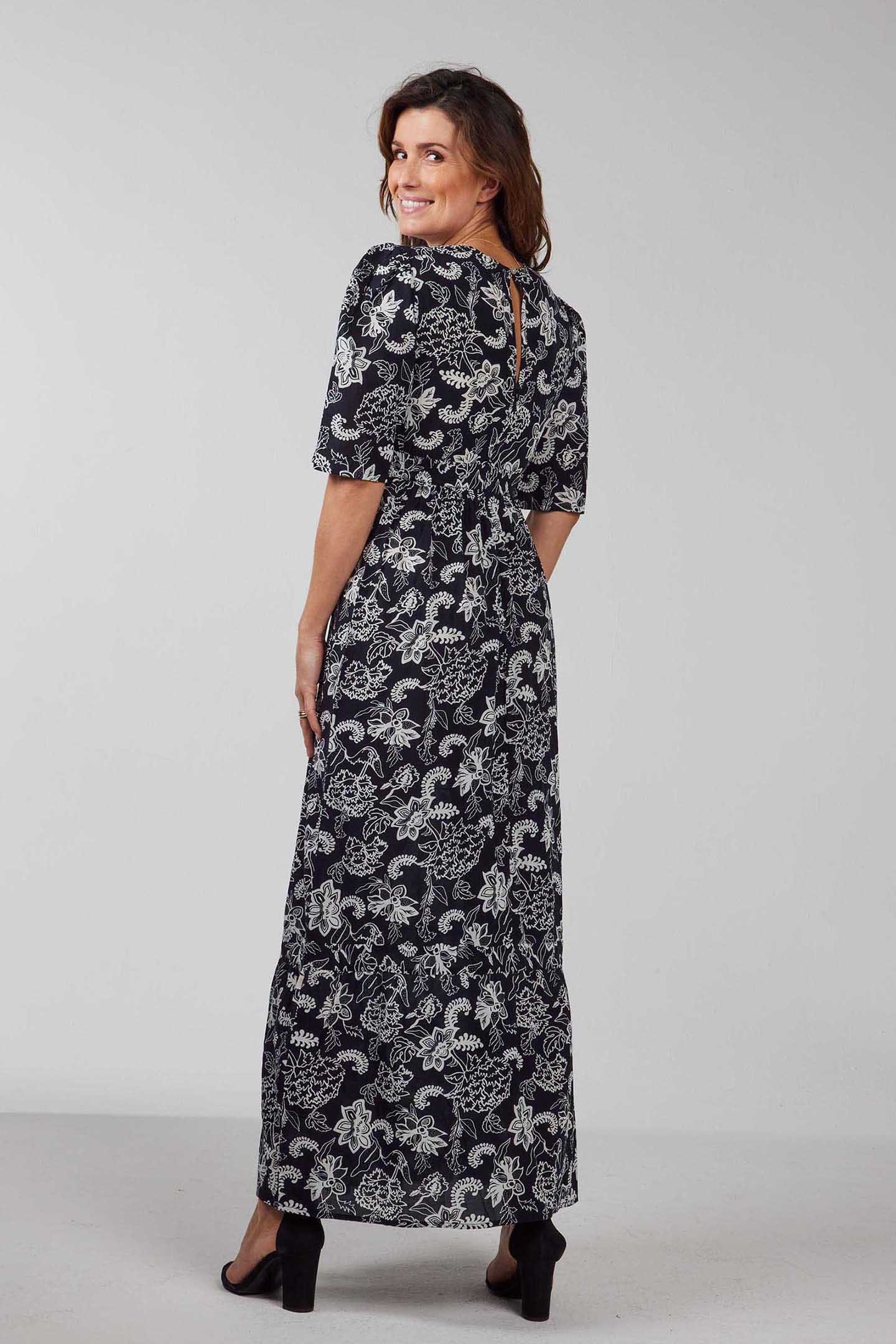 MAXI MAXI DRESS BUENO DARKBLUE WITH WHITE SENNA PRINT 2