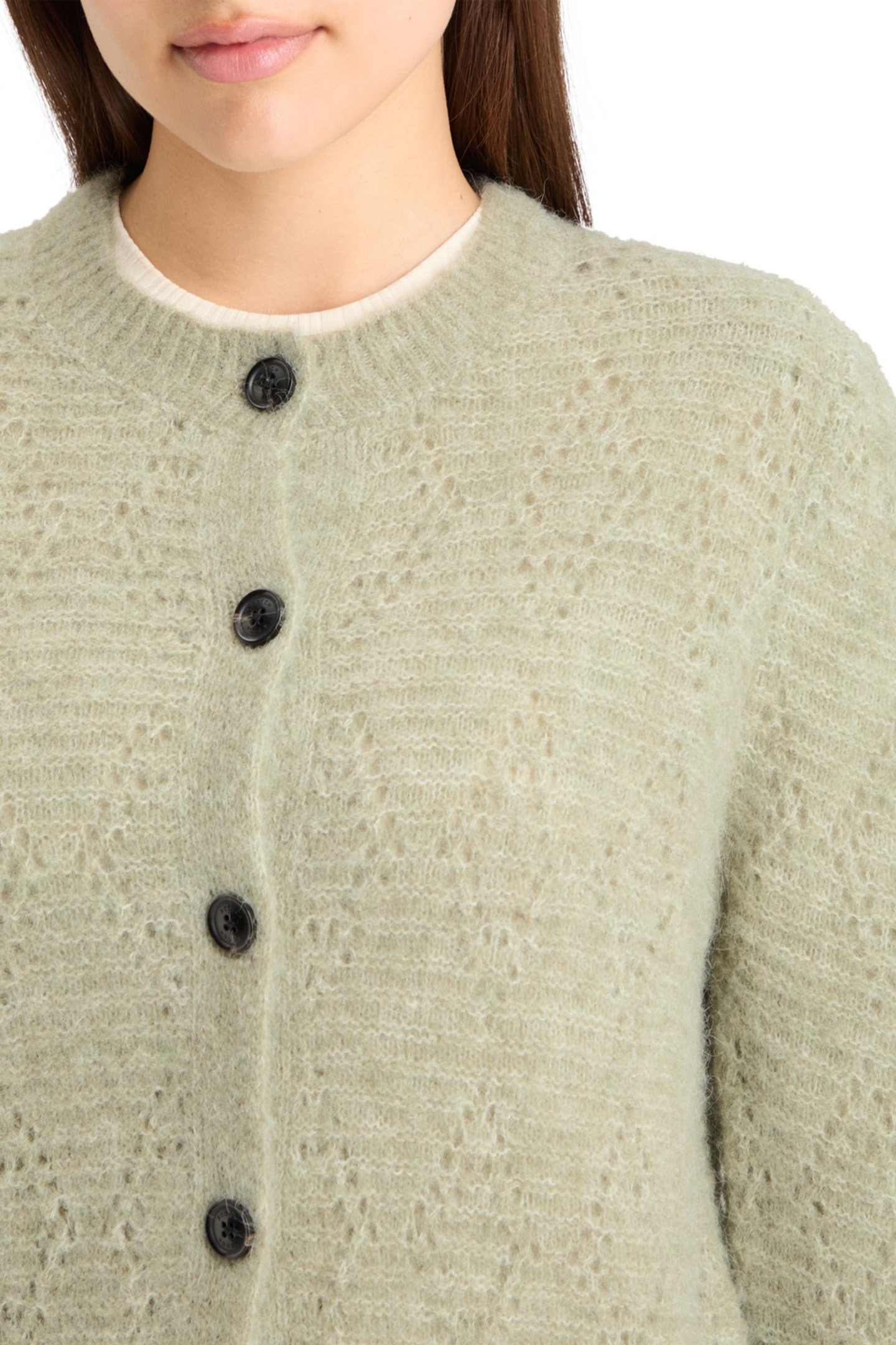 BOUCL CREW NECK CARDIGAN WASHED SAGE MELANGE 7