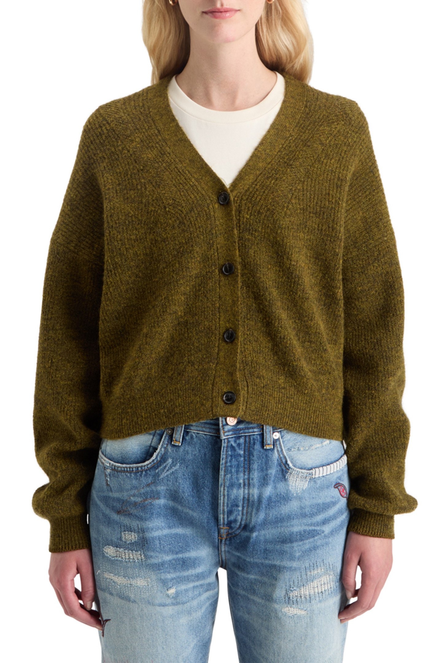 FUZZY RELAXED CARDIGAN OLIVE MELANGE 1