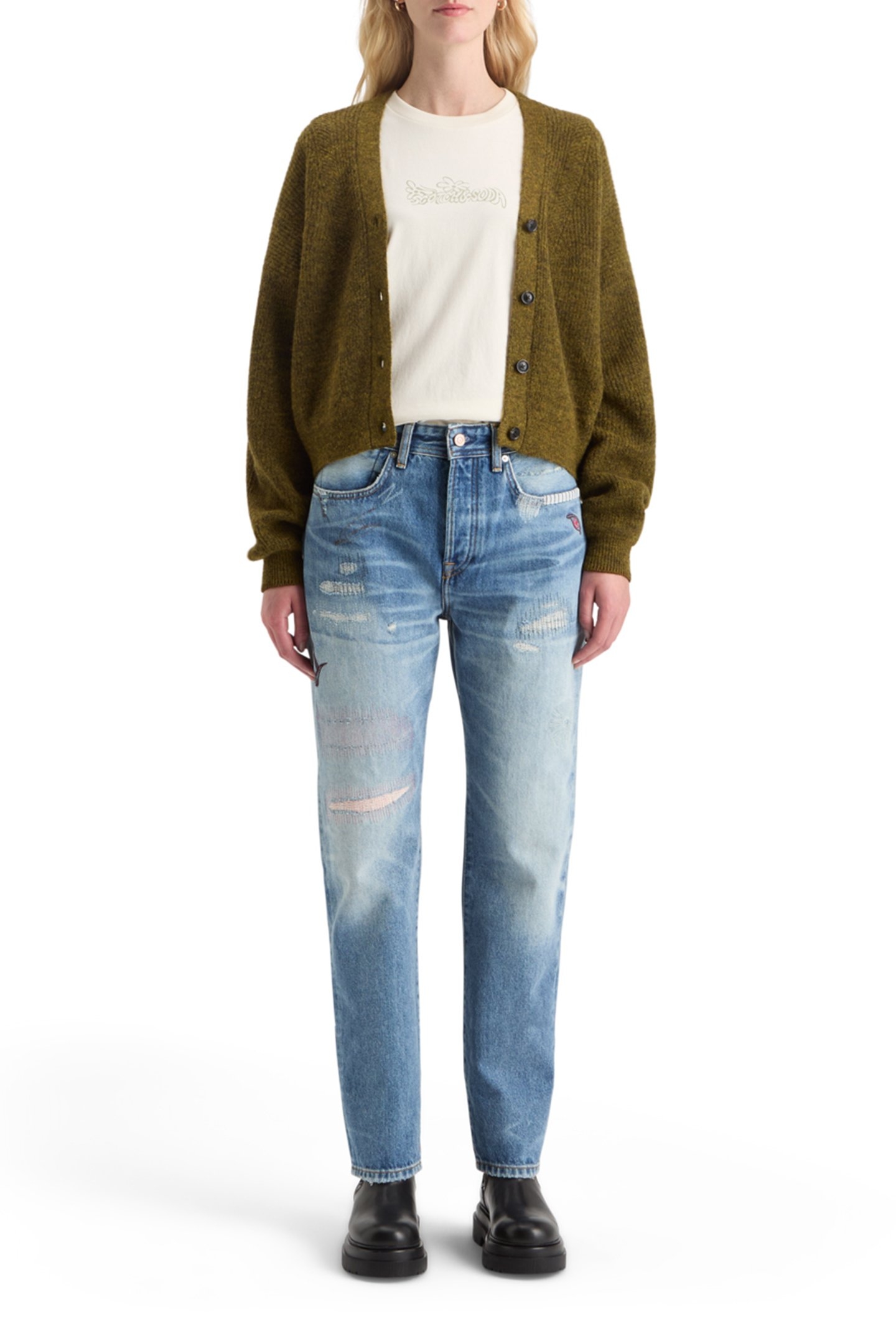 FUZZY RELAXED CARDIGAN OLIVE MELANGE 3