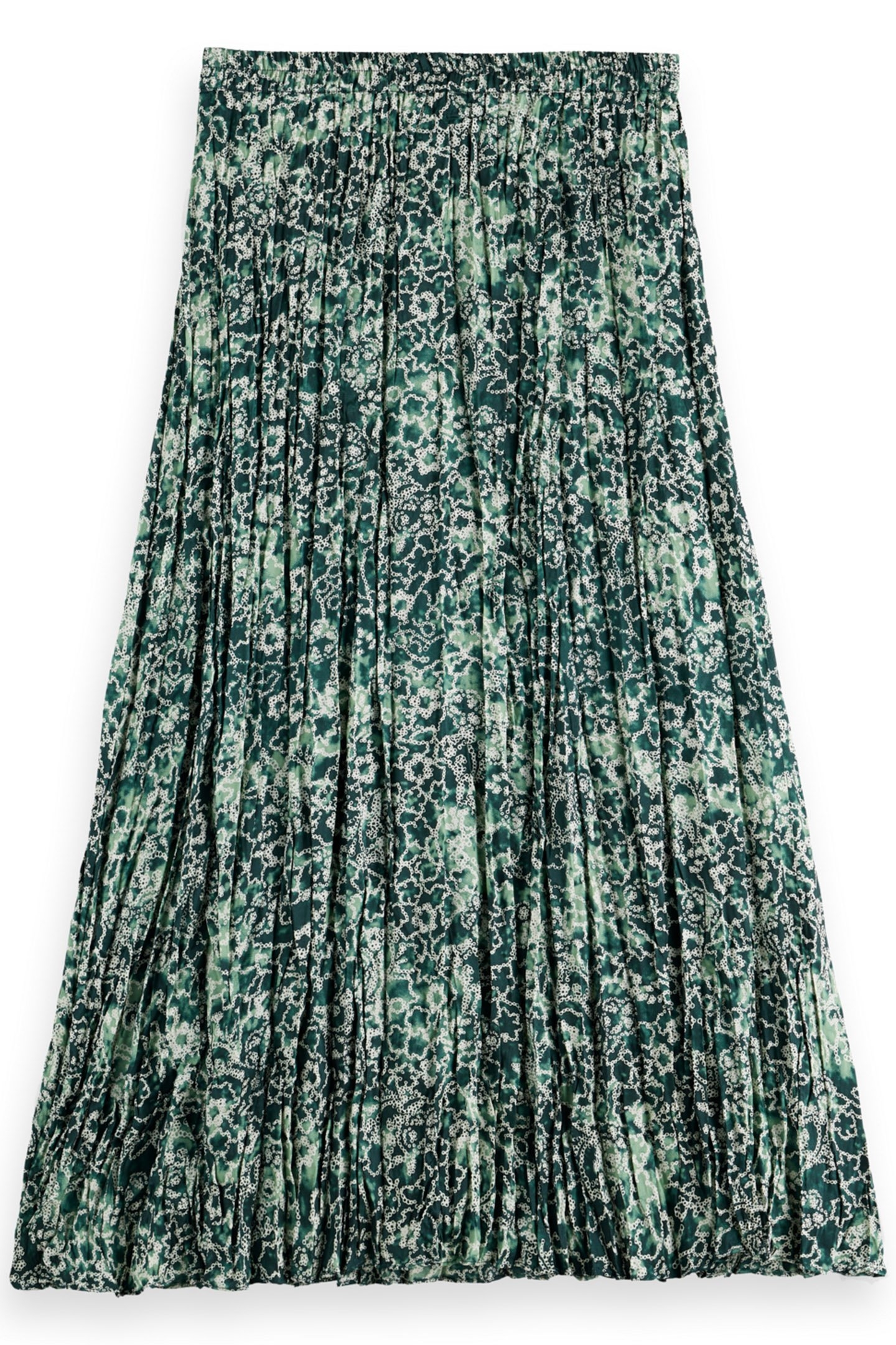 PLEATED CRINKLE SKIRT SHIBORI FLORAL GREEN 2