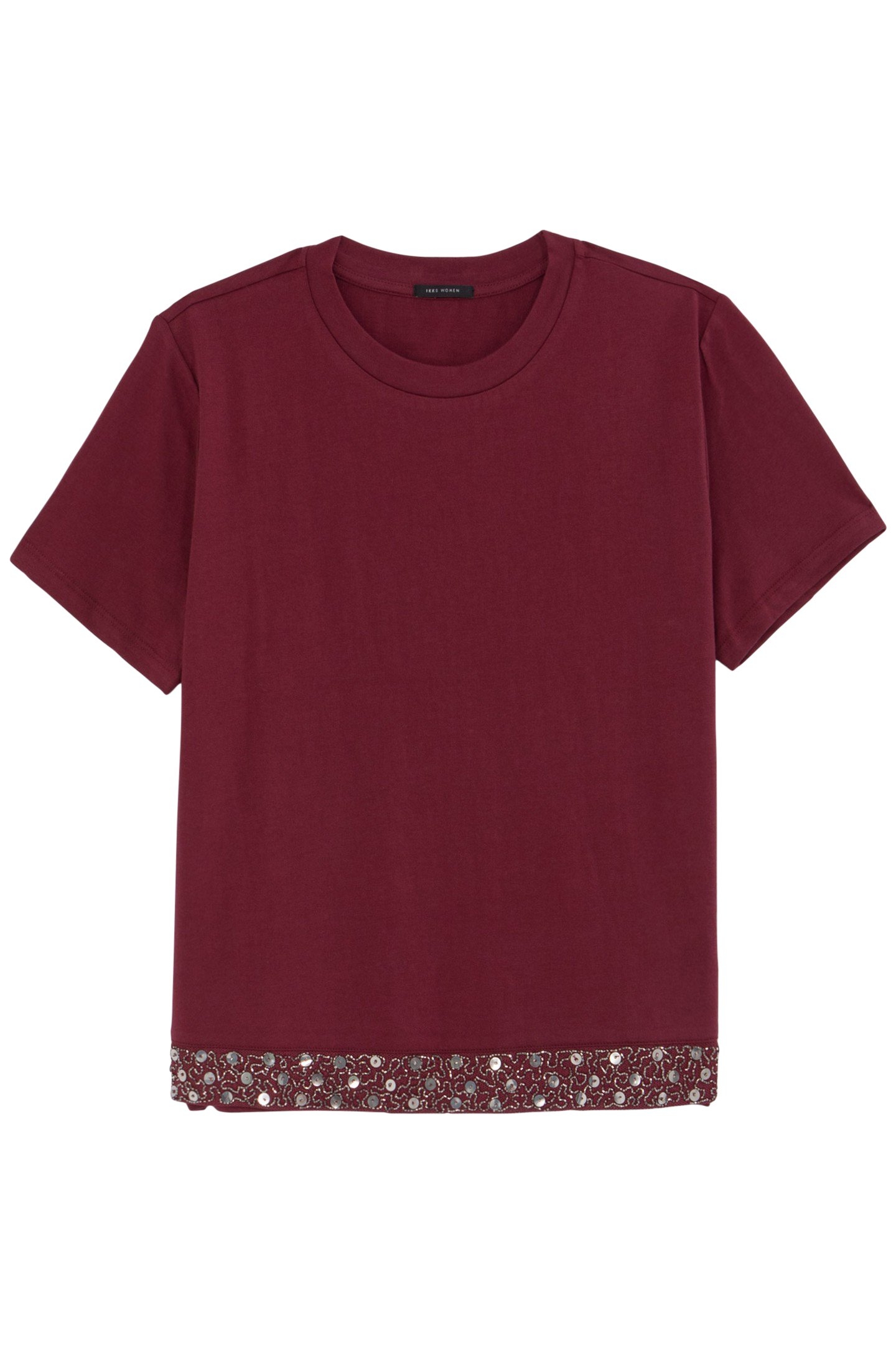 BURGUNDY ORGANIC COTTON BEAD EMBROIDERY T-SHIRT 4