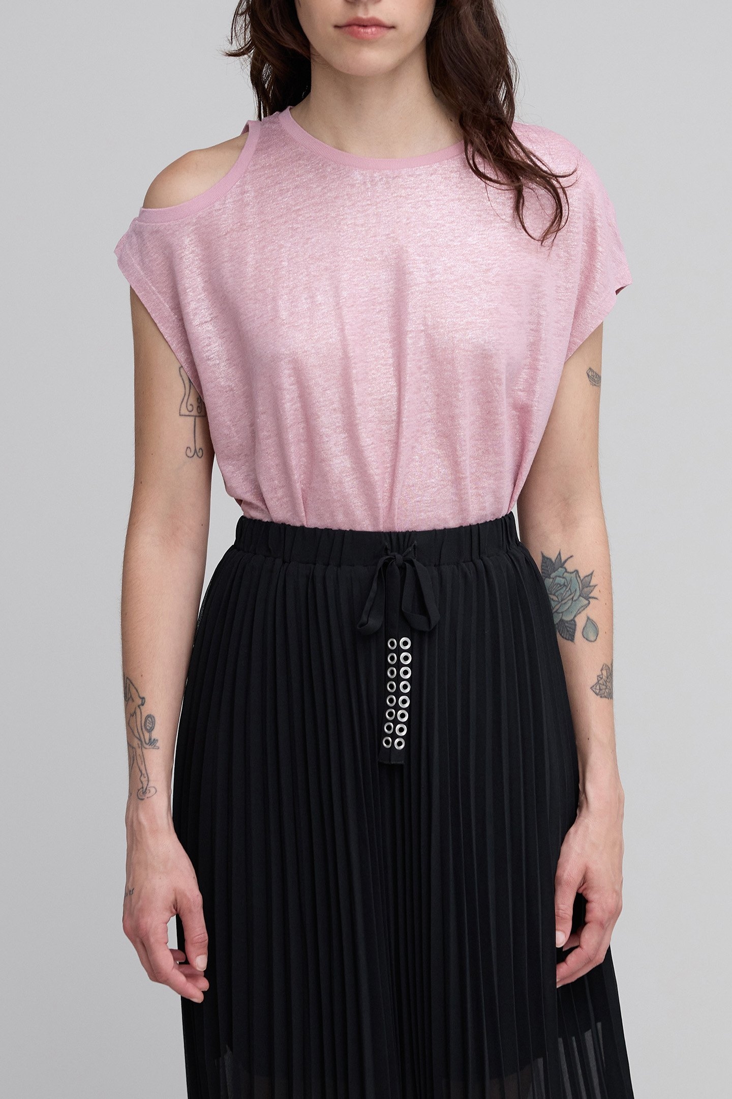 PINK GLITTERY SOFT LINEN T-SHIRT, SHOULDER SEAM 1