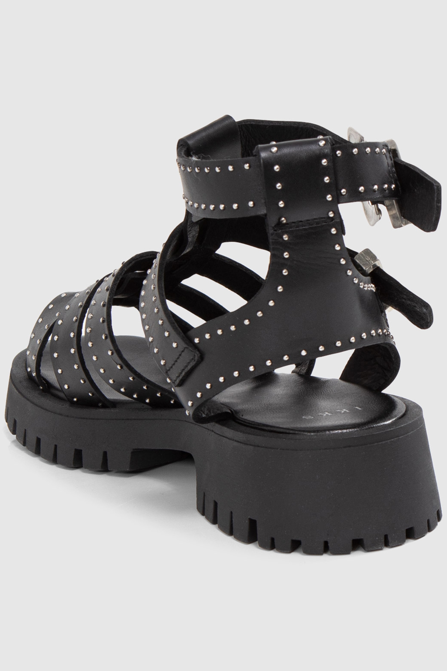 BLACK LEATHER CHUNKY SANDALS, STUDDED MULTI STRAPS 5