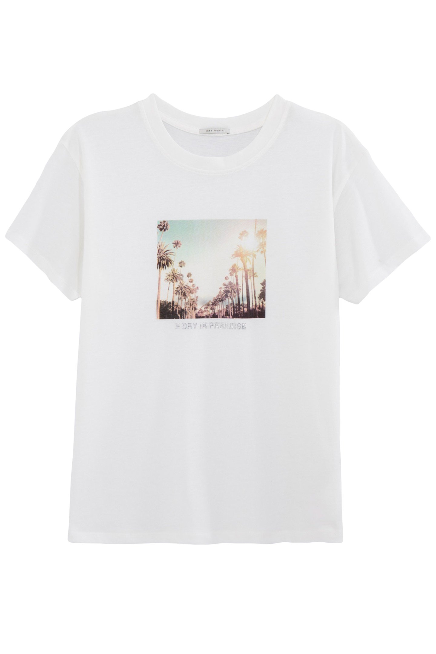 WHITE ORGANIC COTTON T-SHIRT, DIAMANTÉ PALM PHOTO 4