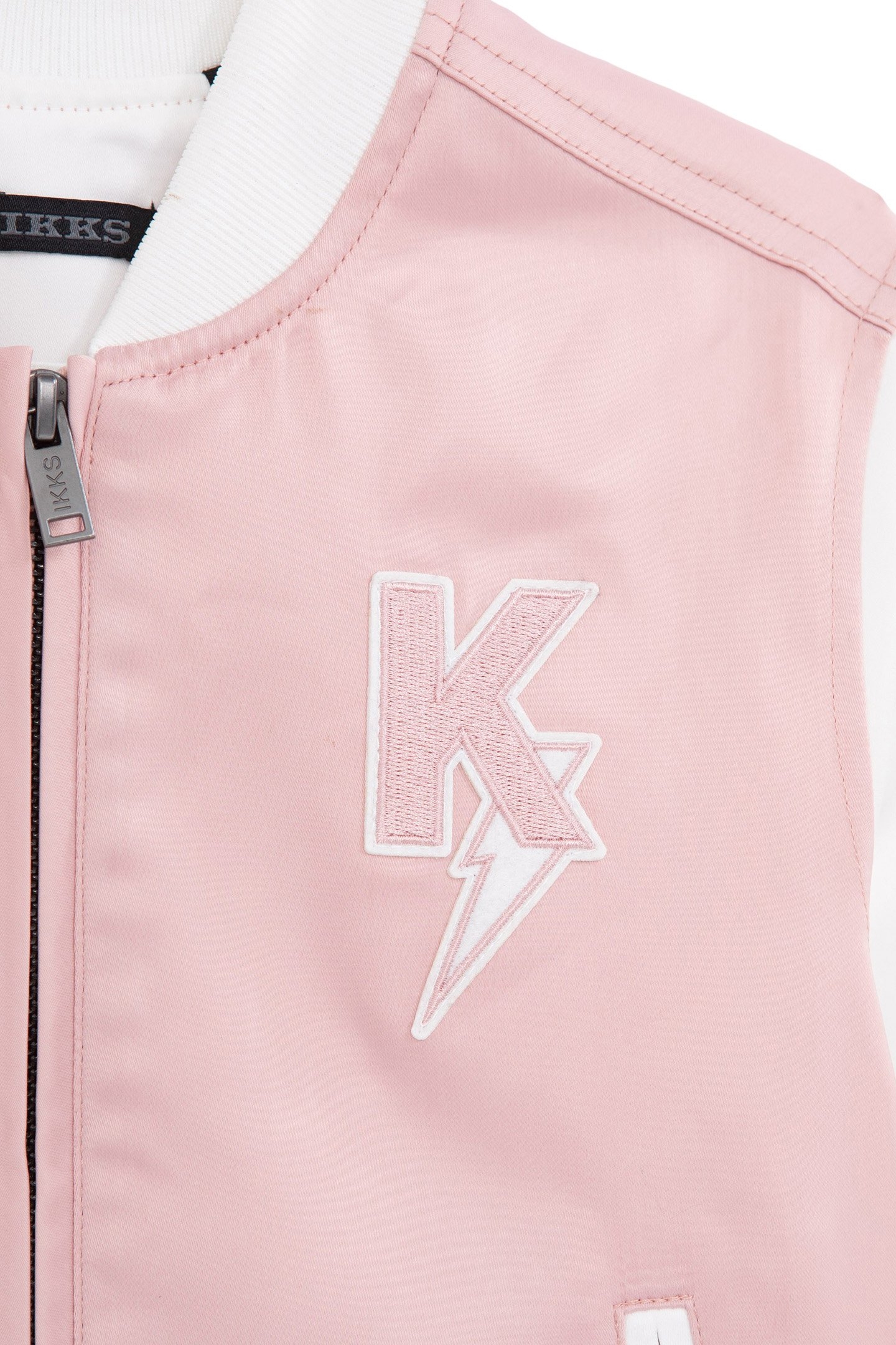 GIRLS’ PINK/WHITE VARSITY JACKET, BADGES AND EMBROIDERY 6